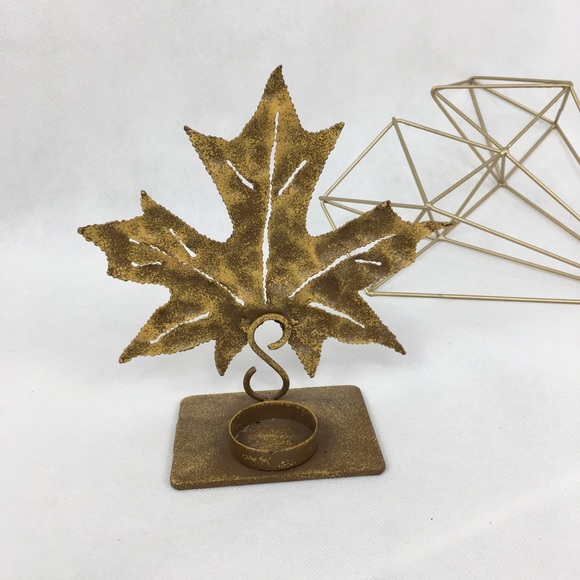 Large Fall Metal Leaf Candle Holder - Picture 2 of 6